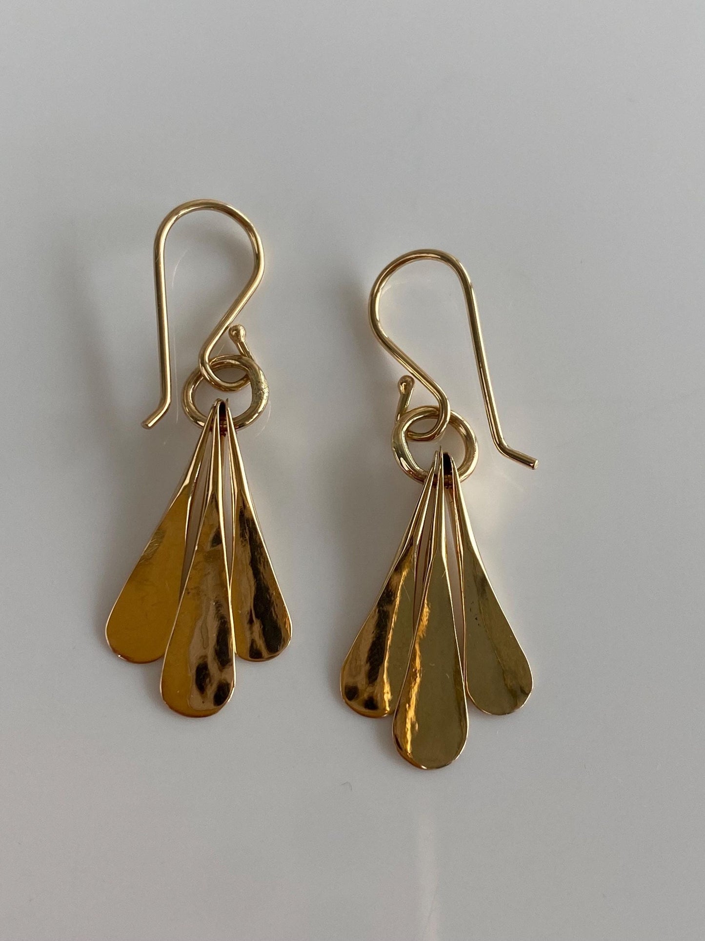 Solid 14k Yellow Gold Forged Fringe Dangle Earrings