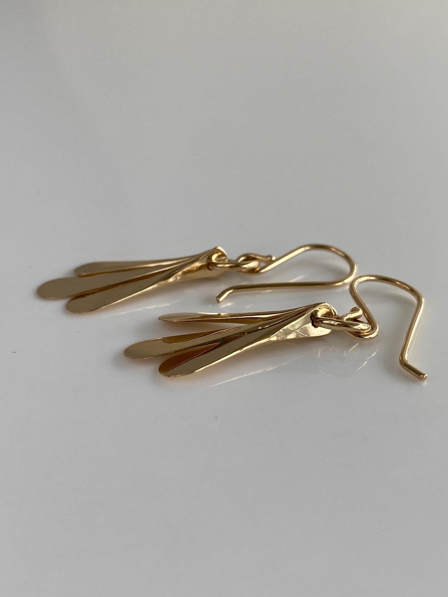 Solid 14k Yellow Gold Forged Fringe Dangle Earrings