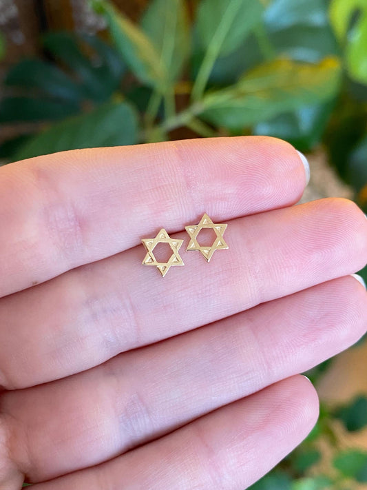 Vintage Solid 14k Yellow Gold Star of David Stud Earrings