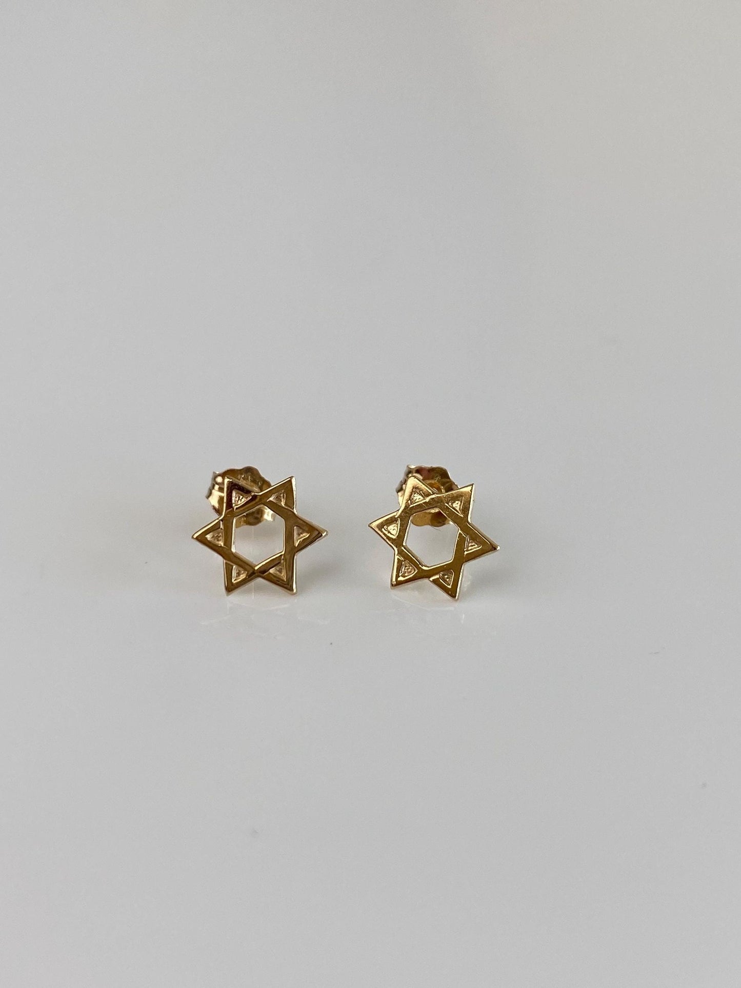 Vintage Solid 14k Yellow Gold Star of David Stud Earrings