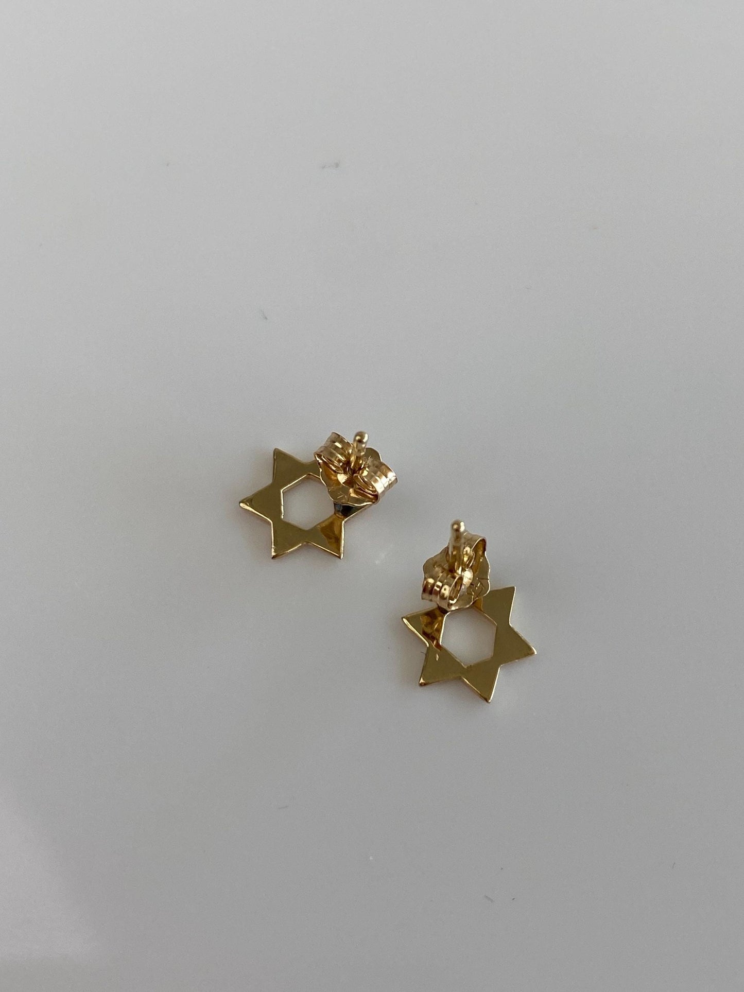Vintage Solid 14k Yellow Gold Star of David Stud Earrings