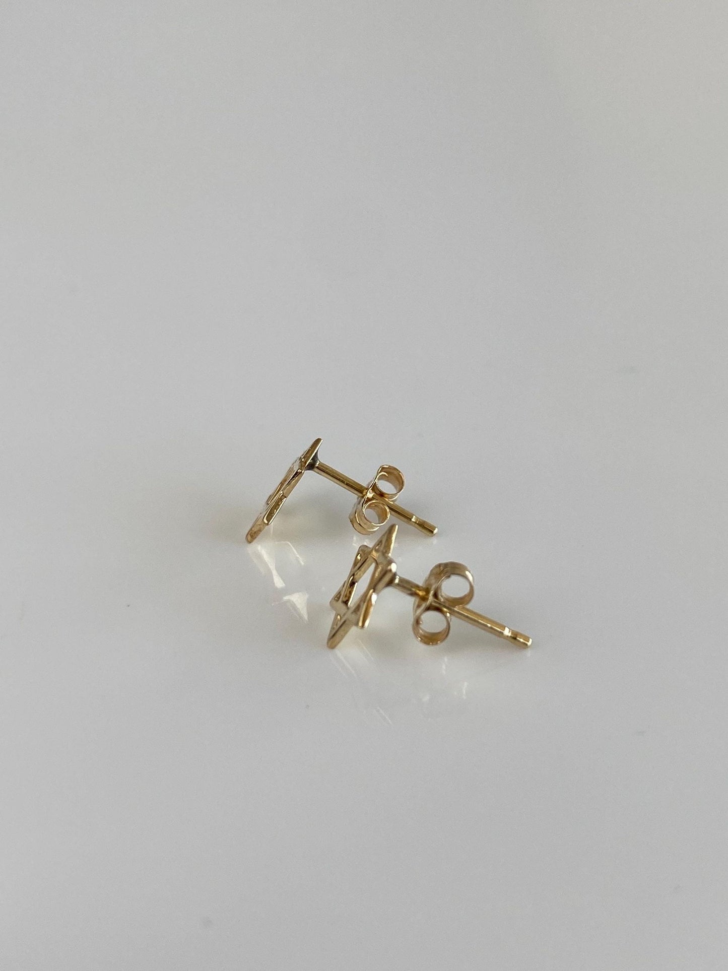 Vintage Solid 14k Yellow Gold Star of David Stud Earrings