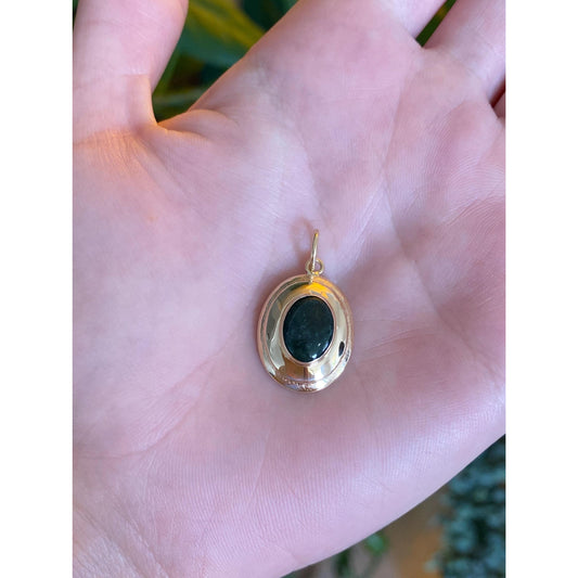 Vintage Solid 14k Yellow Gold Green Agate Cufflink Conversion Charm