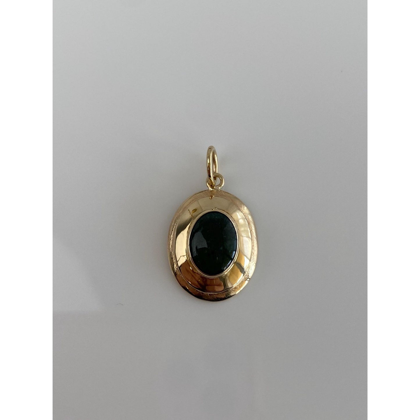 Vintage Solid 14k Yellow Gold Green Agate Cufflink Conversion Charm