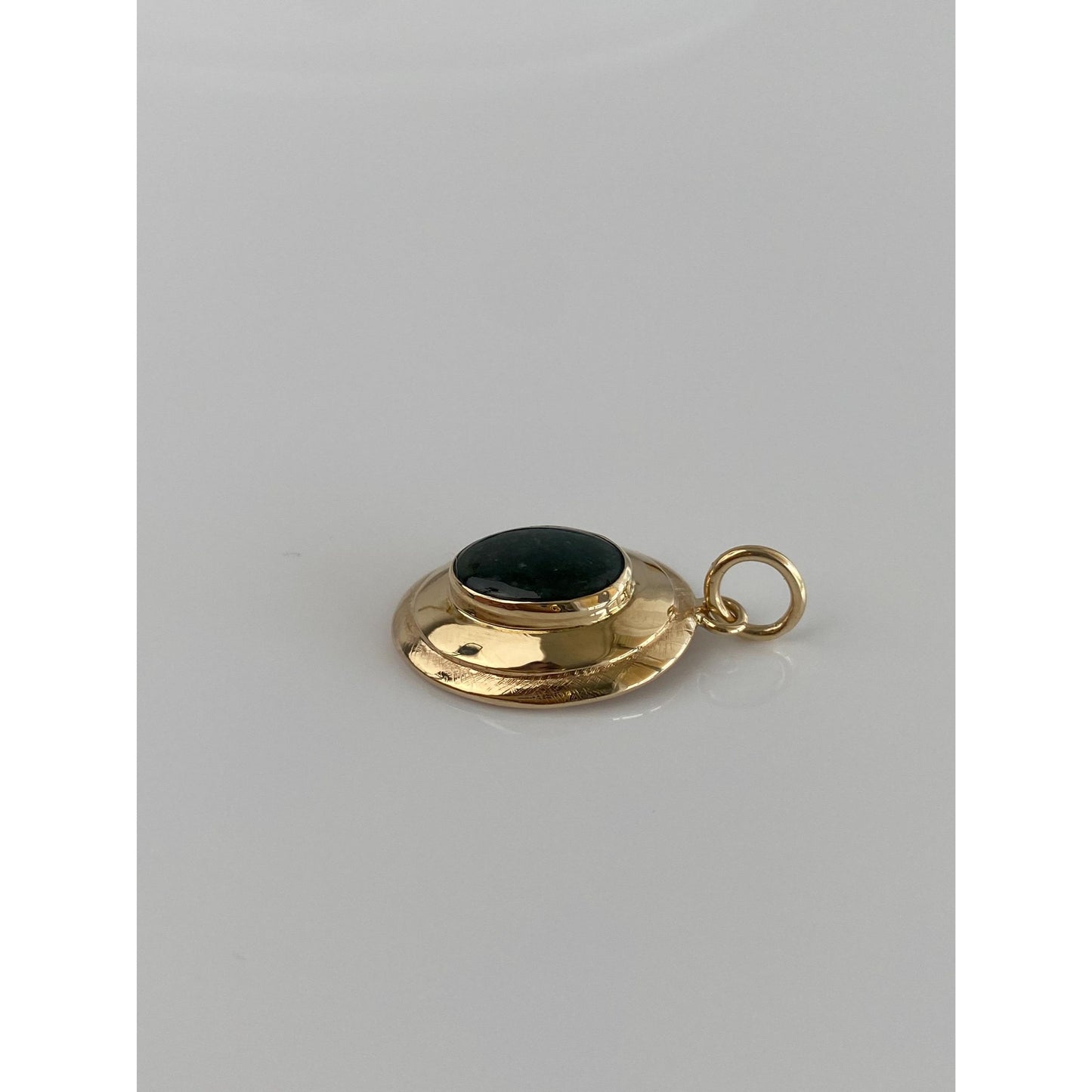 Vintage Solid 14k Yellow Gold Green Agate Cufflink Conversion Charm