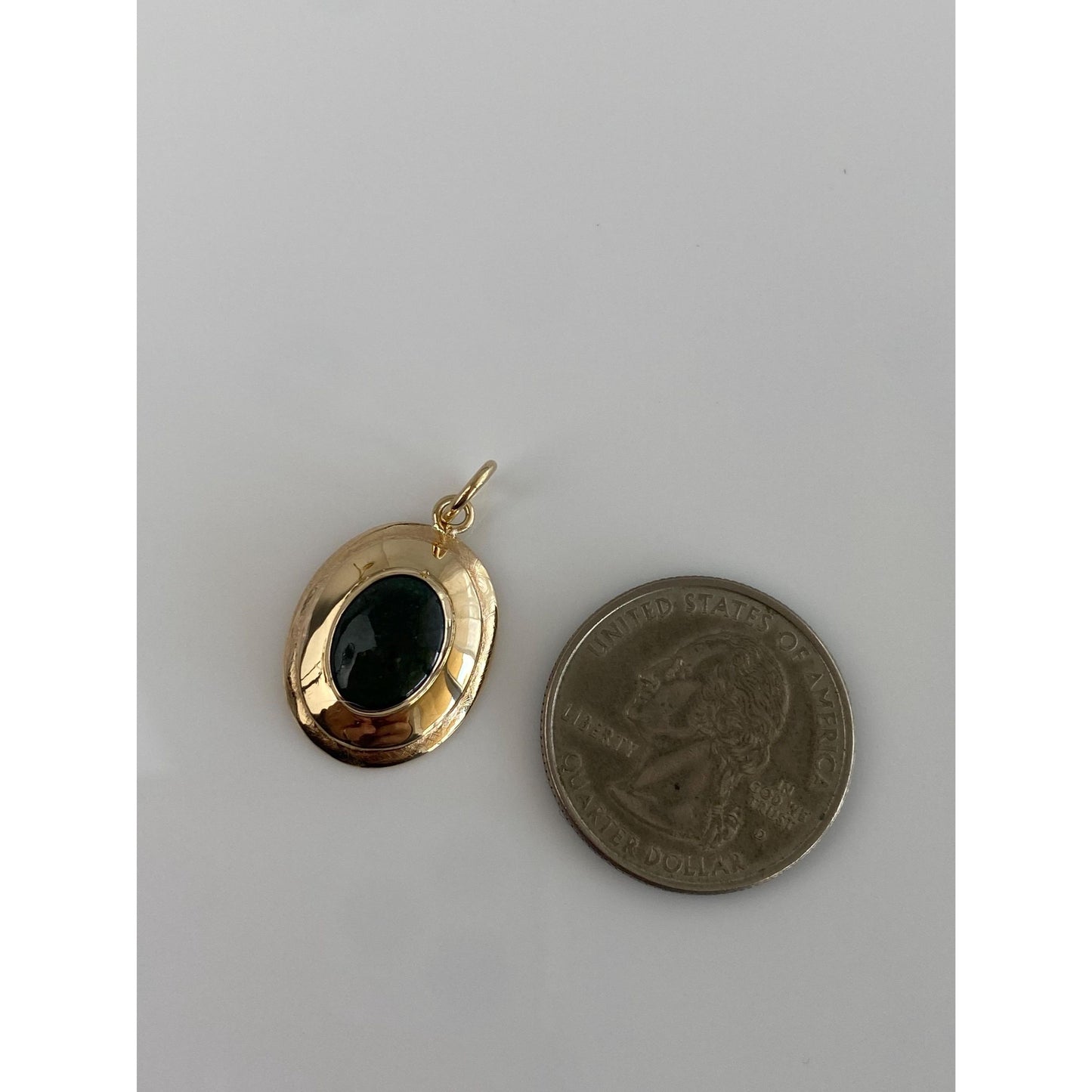 Vintage Solid 14k Yellow Gold Green Agate Cufflink Conversion Charm