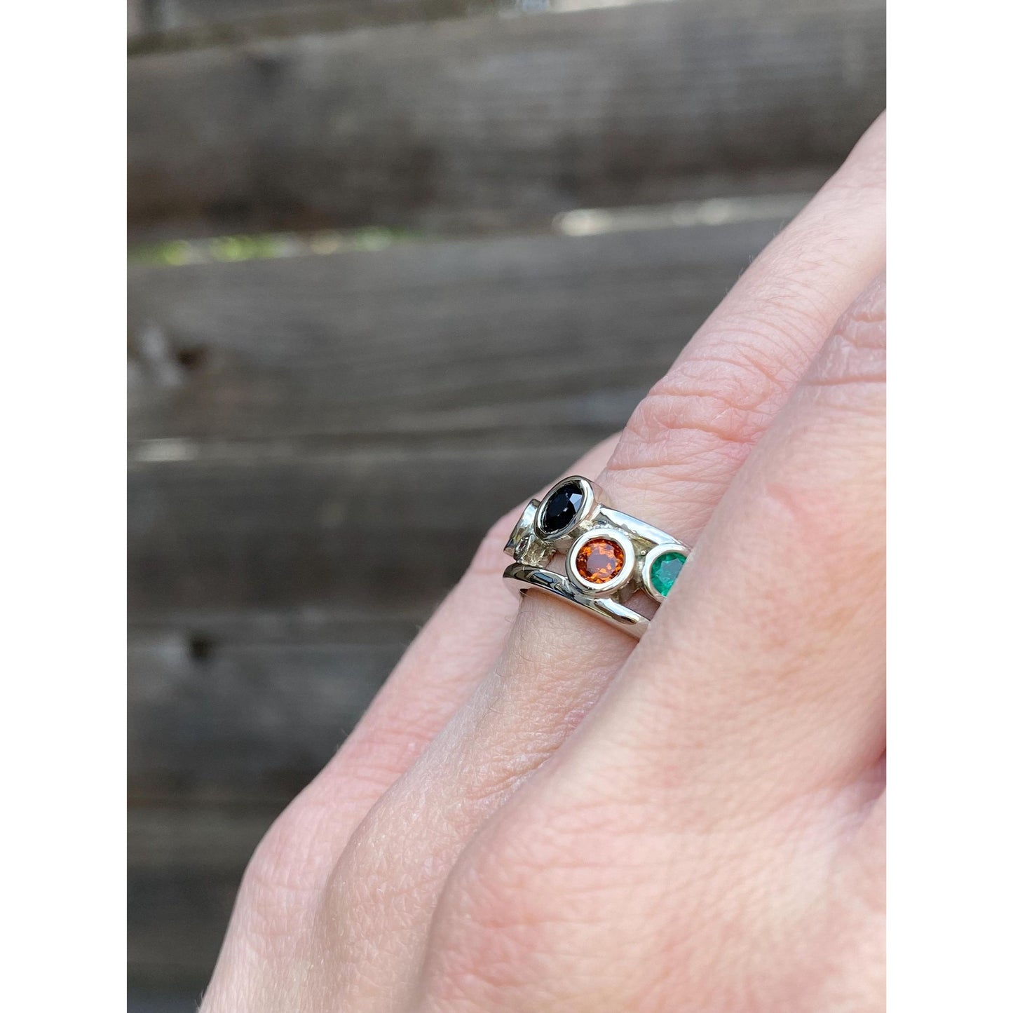 Solid 14k White Gold Diamond Peridot Sapphire Emerald Tanzanite Spinel Ring Band - Size 5.75