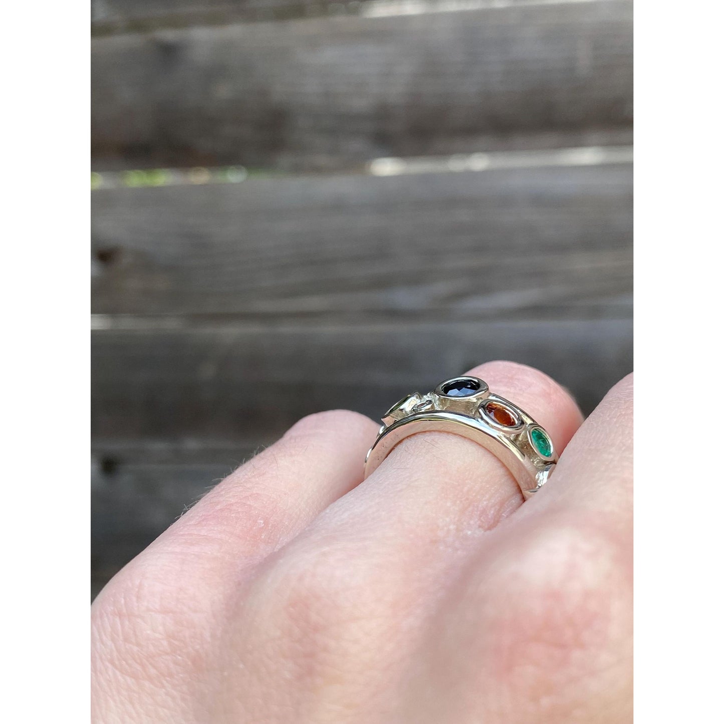 Solid 14k White Gold Diamond Peridot Sapphire Emerald Tanzanite Spinel Ring Band - Size 5.75