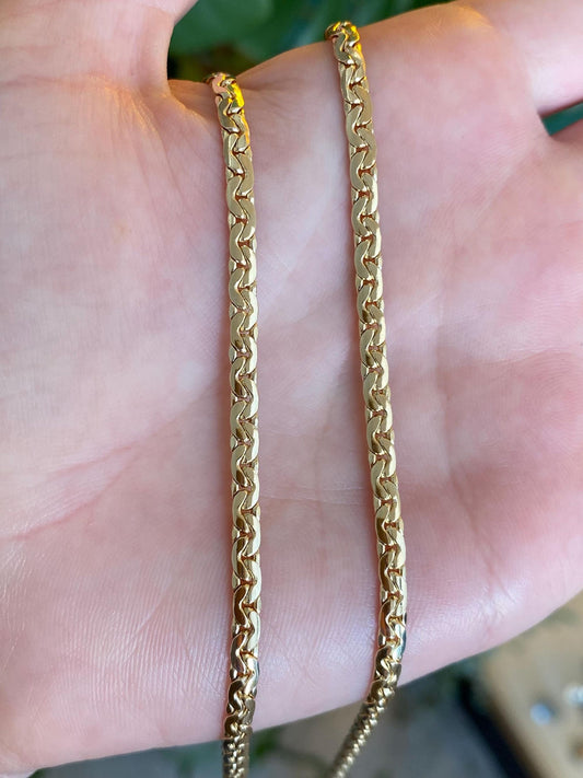 Vintage Solid 14k Yellow Gold C Link Flat Chain Necklace - 18.25 inches