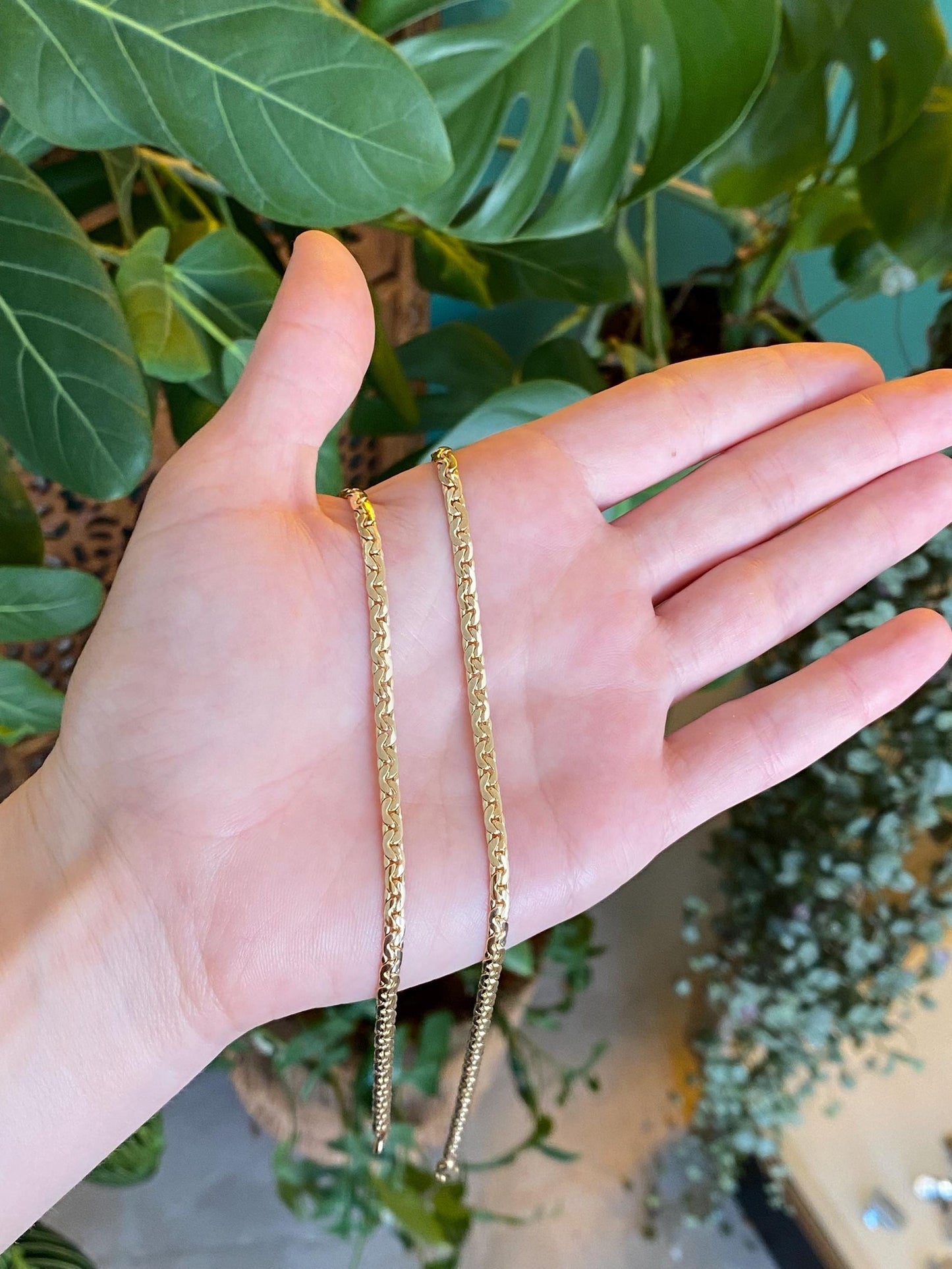 Vintage Solid 14k Yellow Gold C Link Flat Chain Necklace - 18.25 inches