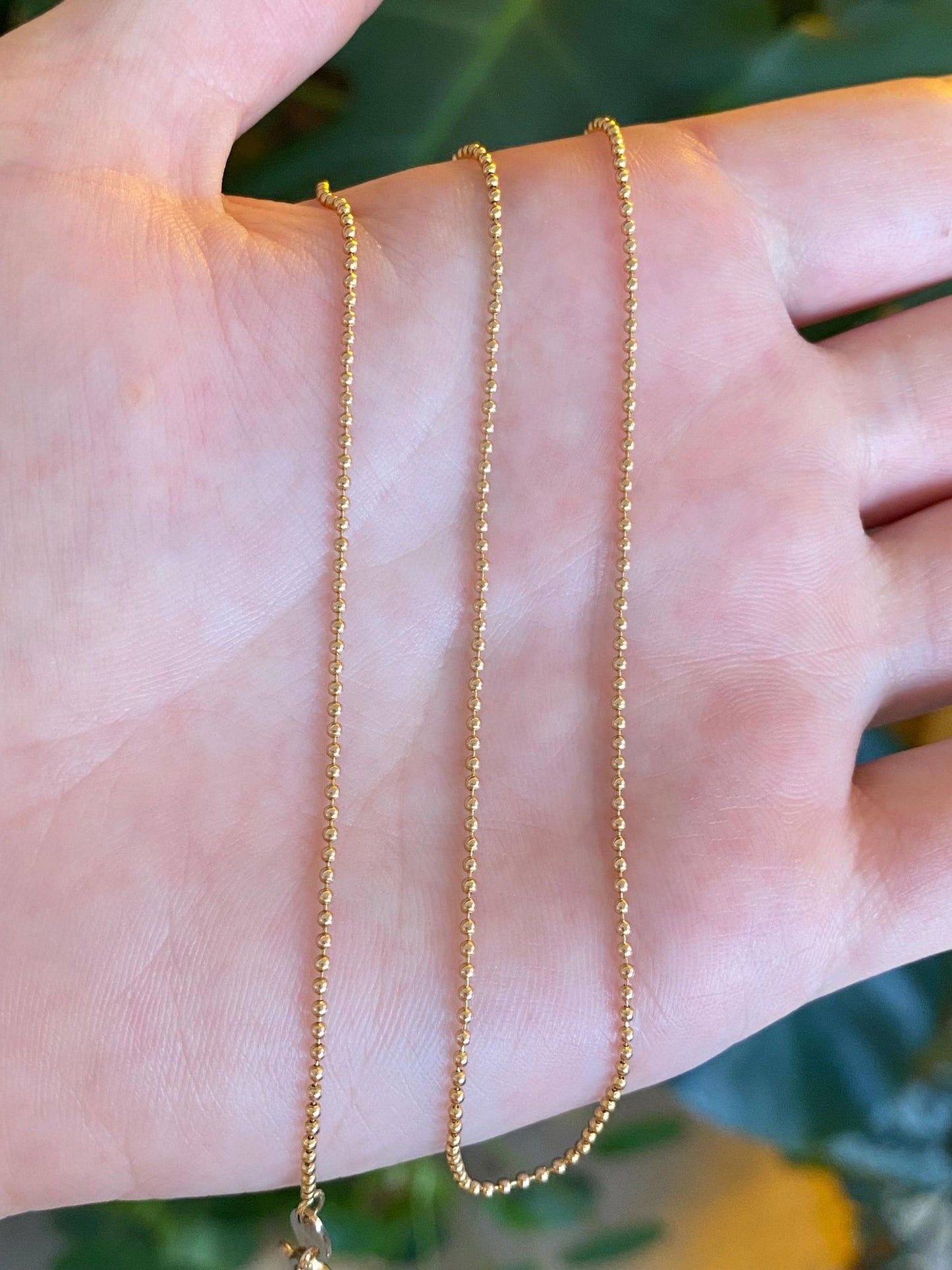 Vintage Solid 14k Yellow Gold Bead Chain Necklace - 14.75 inches