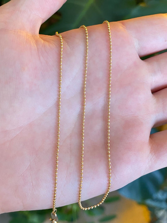 Vintage Solid 14k Yellow Gold Bead Chain Necklace - 14.75 inches