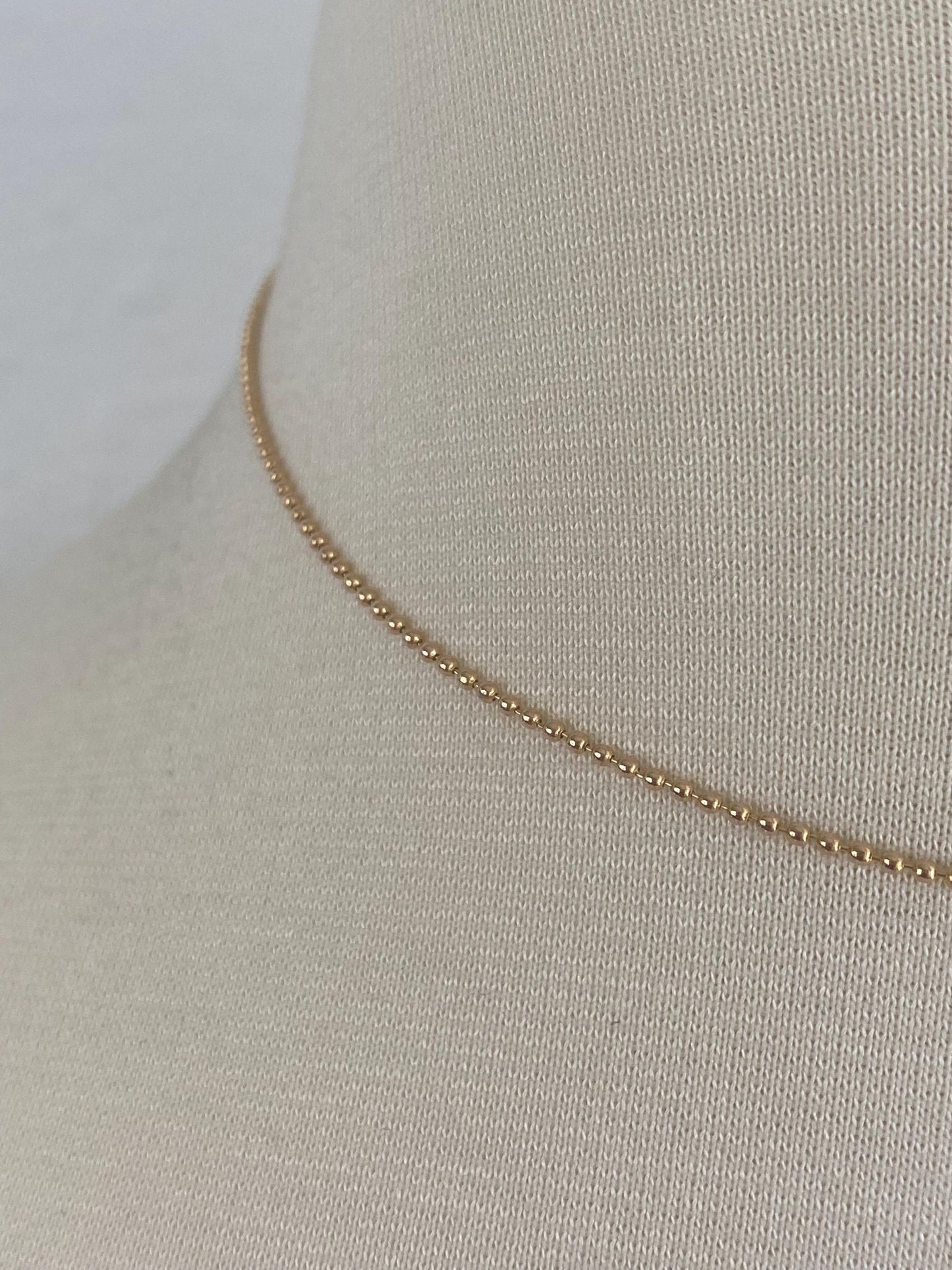 Vintage Solid 14k Yellow Gold Bead Chain Necklace - 14.75 inches