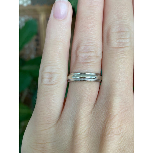 Vintage Solid 14k White Gold Milgrain Ring Band - Size 5.75