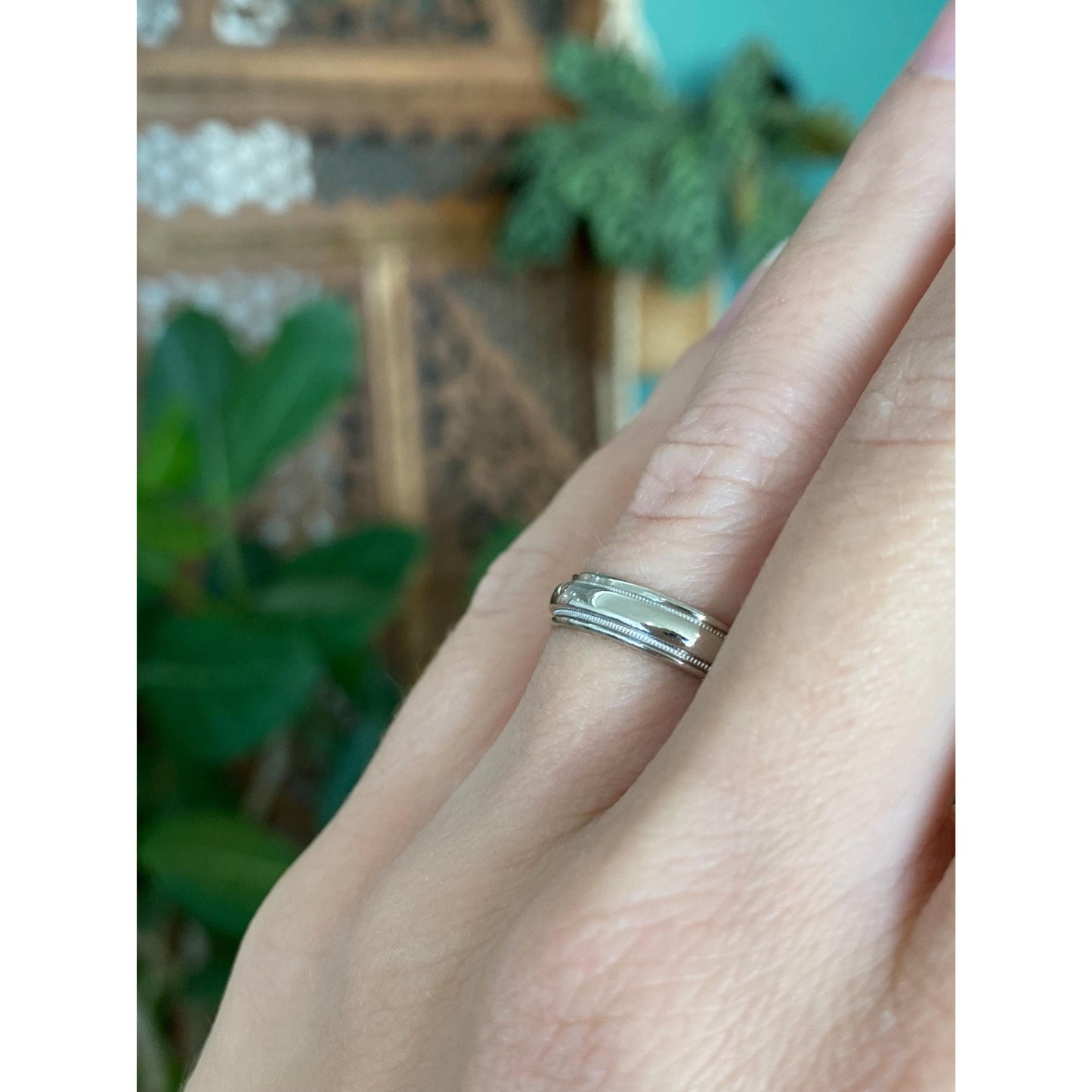 Vintage Solid 14k White Gold Milgrain Ring Band - Size 5.75