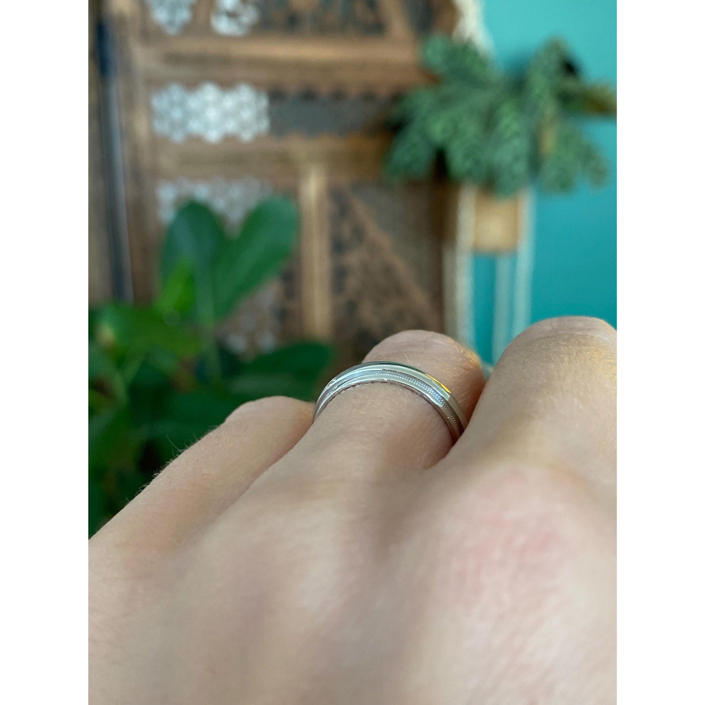 Vintage Solid 14k White Gold Milgrain Ring Band - Size 5.75