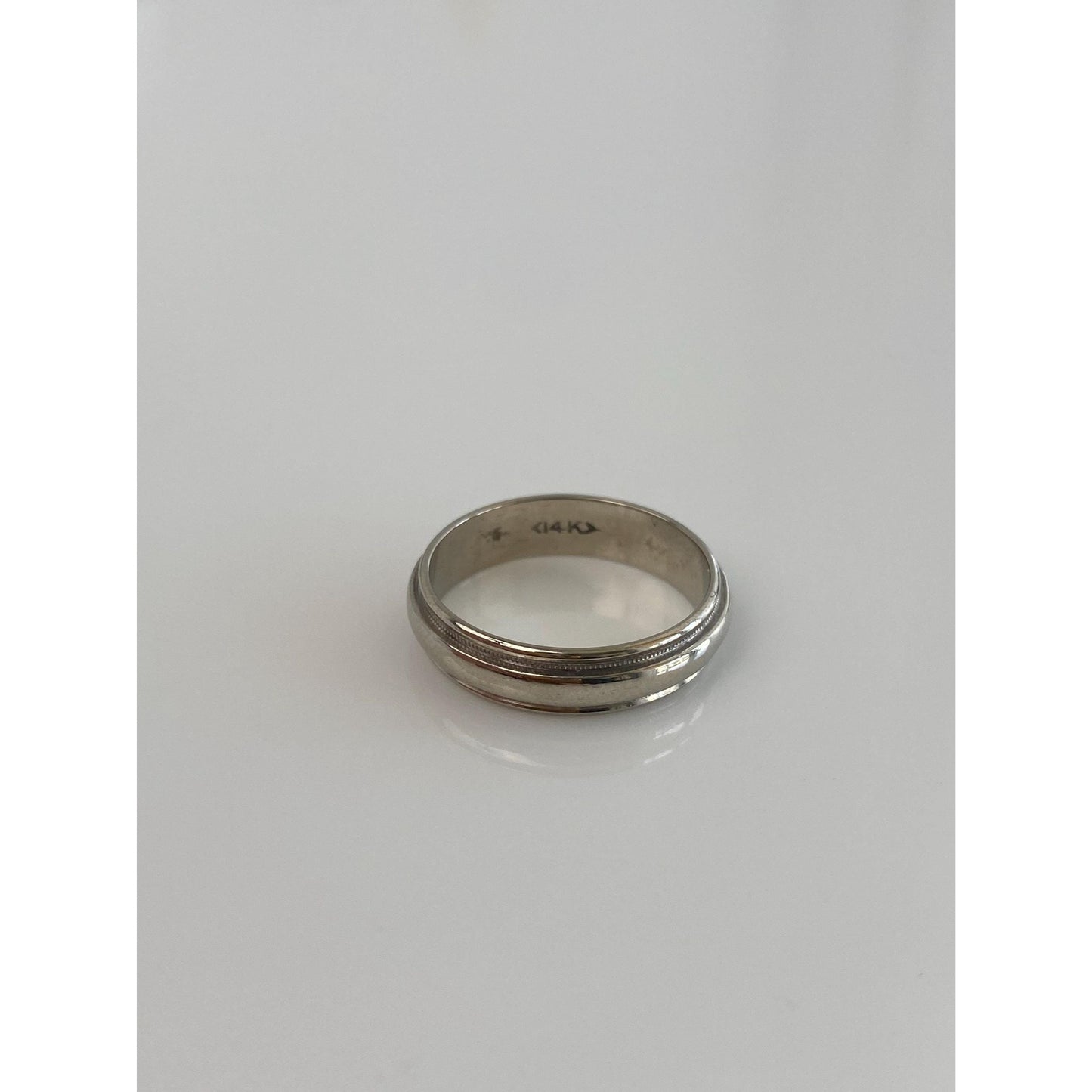 Vintage Solid 14k White Gold Milgrain Ring Band - Size 5.75