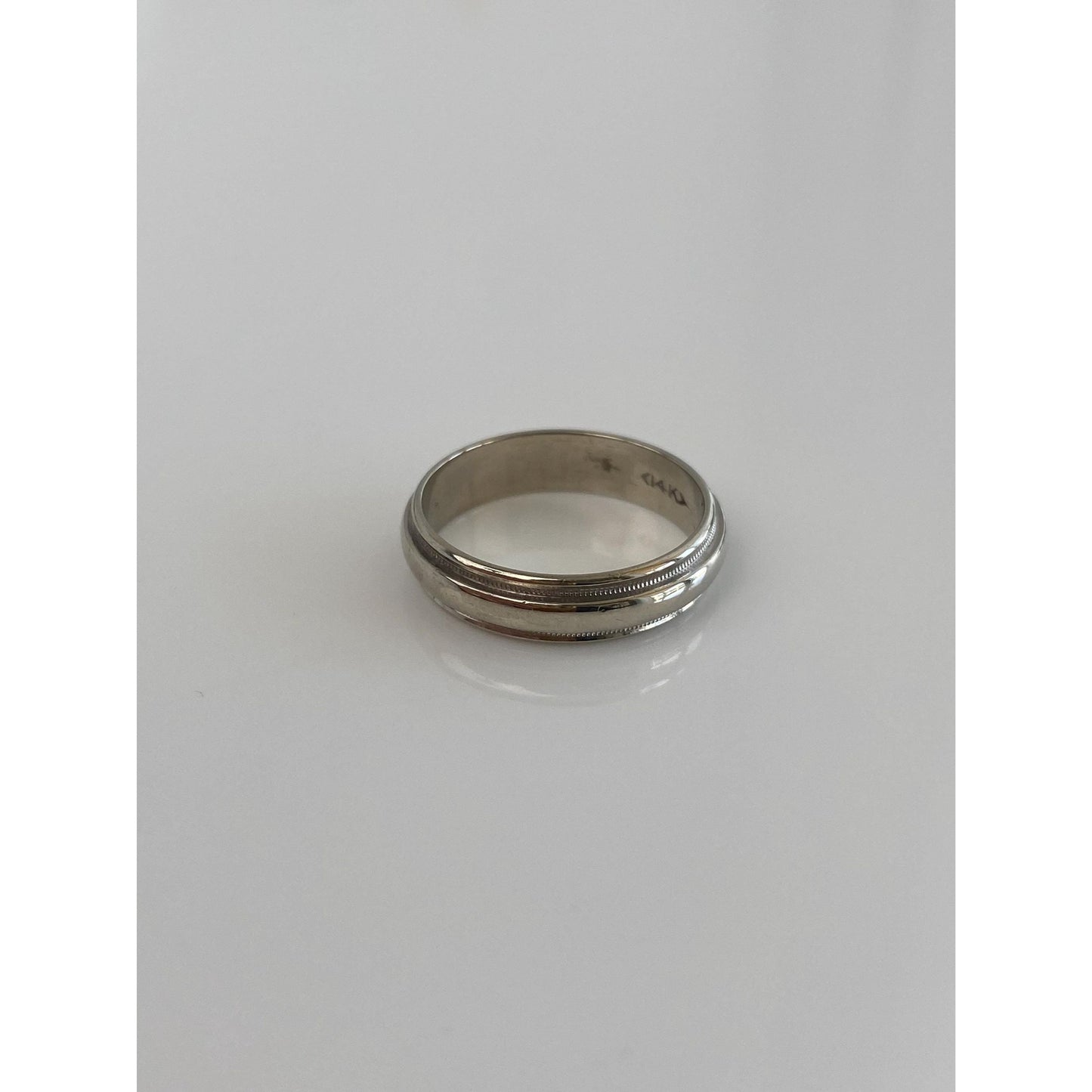 Vintage Solid 14k White Gold Milgrain Ring Band - Size 5.75