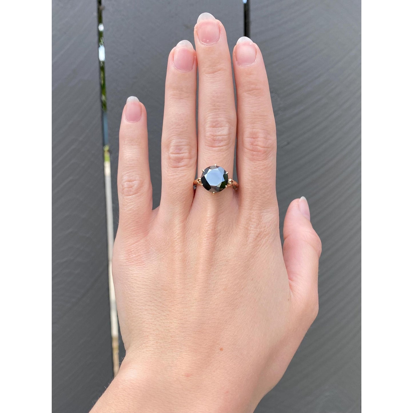 Vintage Solid 14k Yellow Gold Hematite Ring - Size 9.25