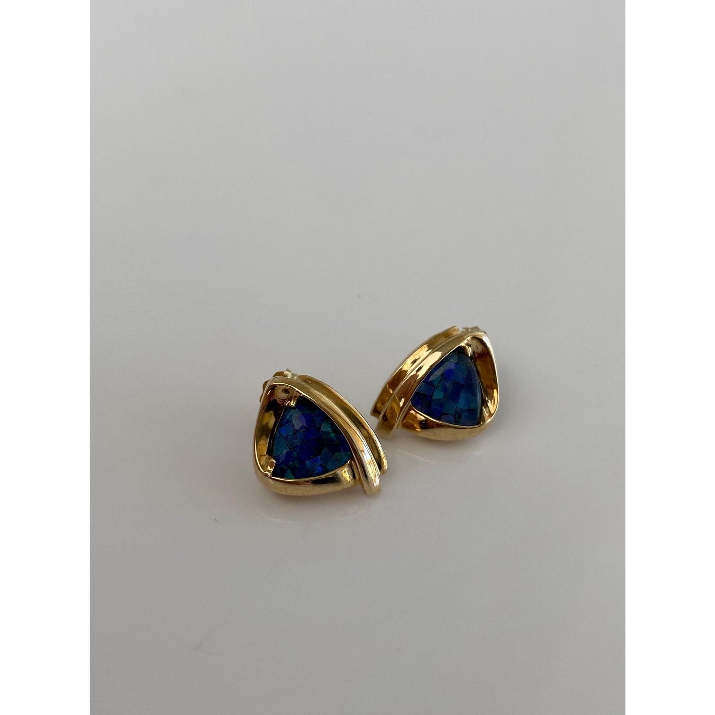 Vintage Solid 14k Yellow Gold Opal Triplet Stud Earrings