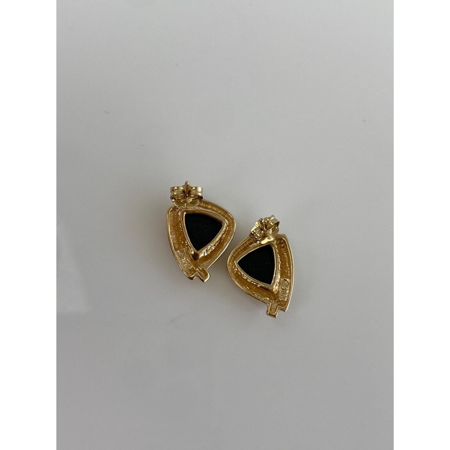 Vintage Solid 14k Yellow Gold Opal Triplet Stud Earrings