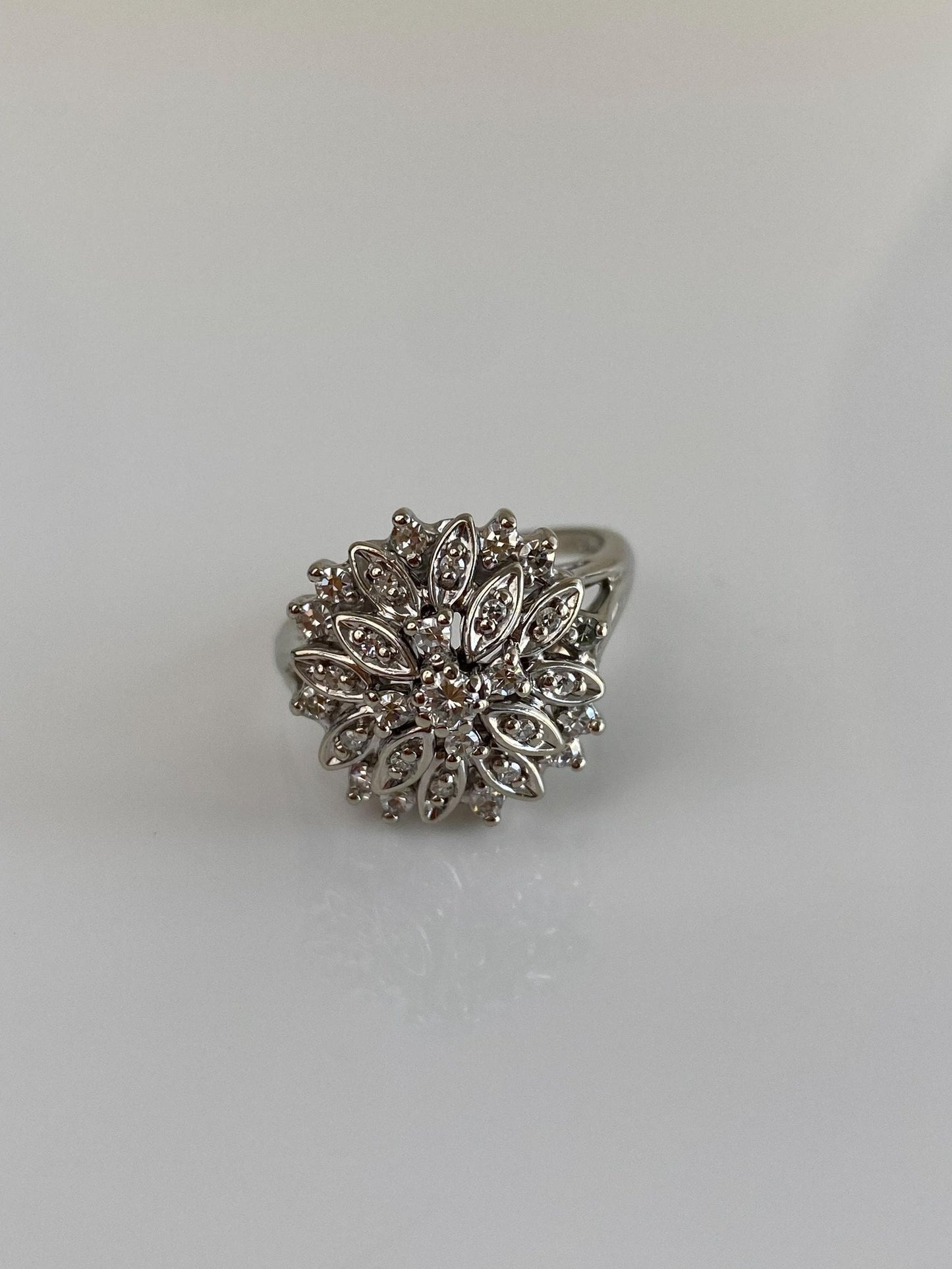 Vintage Solid 14k White Gold Diamond Cluster Ring - Size 8