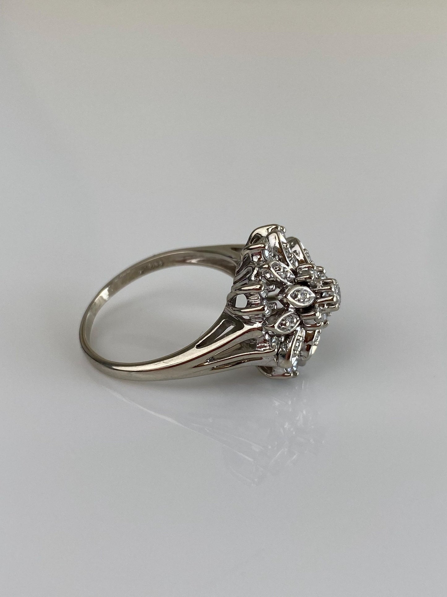 Vintage Solid 14k White Gold Diamond Cluster Ring - Size 8