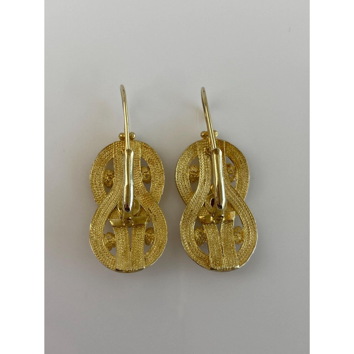 Vintage Solid 14k Yellow Gold Garnet Floral Dangle Earrings