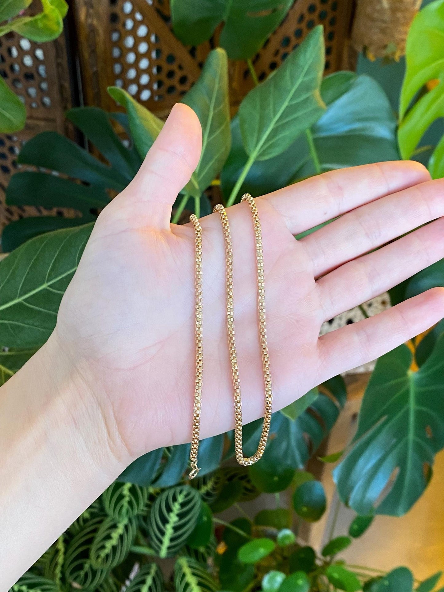Vintage Solid 14k Yellow Gold Open Work Woven Rounded Chain Necklace - 16 inches