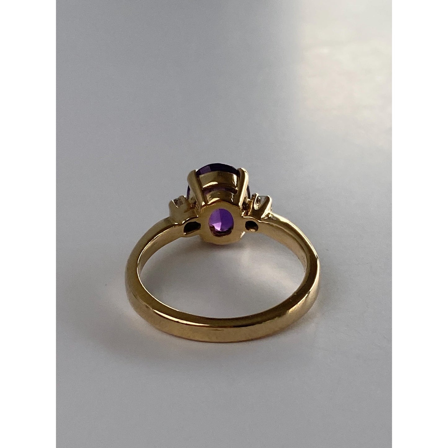 Vintage Solid 14k Yellow Gold Diamond Amethyst Ring - Size 5.75