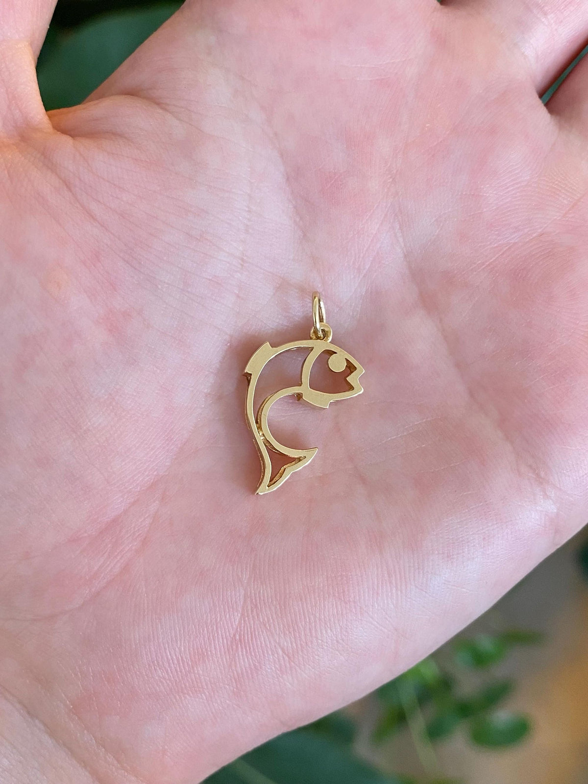 Vintage Solid 14k Yellow Gold Open Work Fish Charm