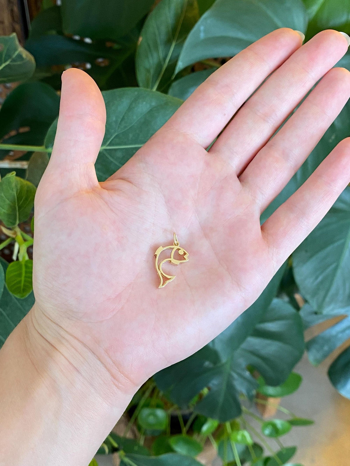 Vintage Solid 14k Yellow Gold Open Work Fish Charm