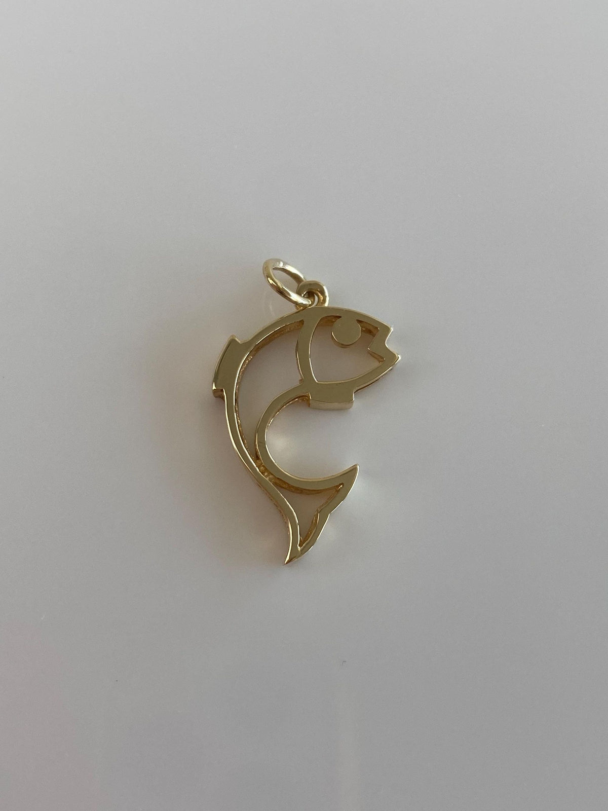 Vintage Solid 14k Yellow Gold Open Work Fish Charm
