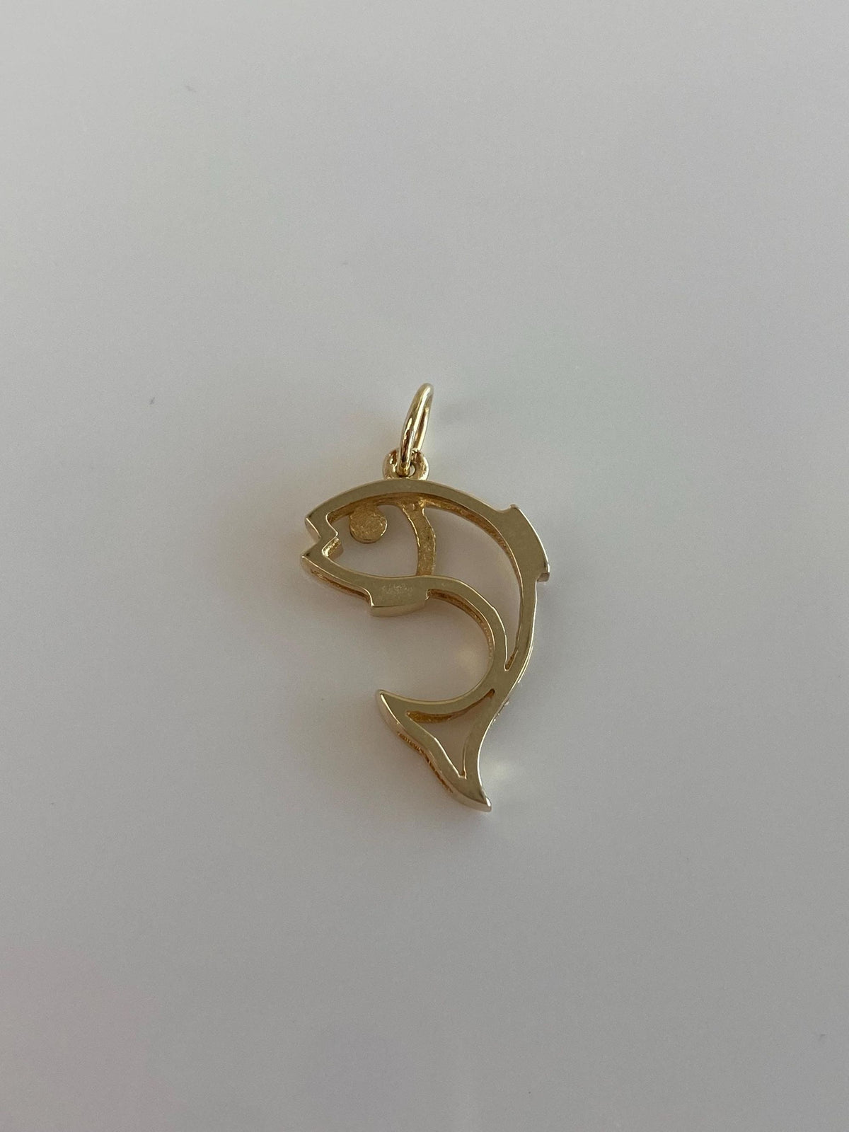 Vintage Solid 14k Yellow Gold Open Work Fish Charm