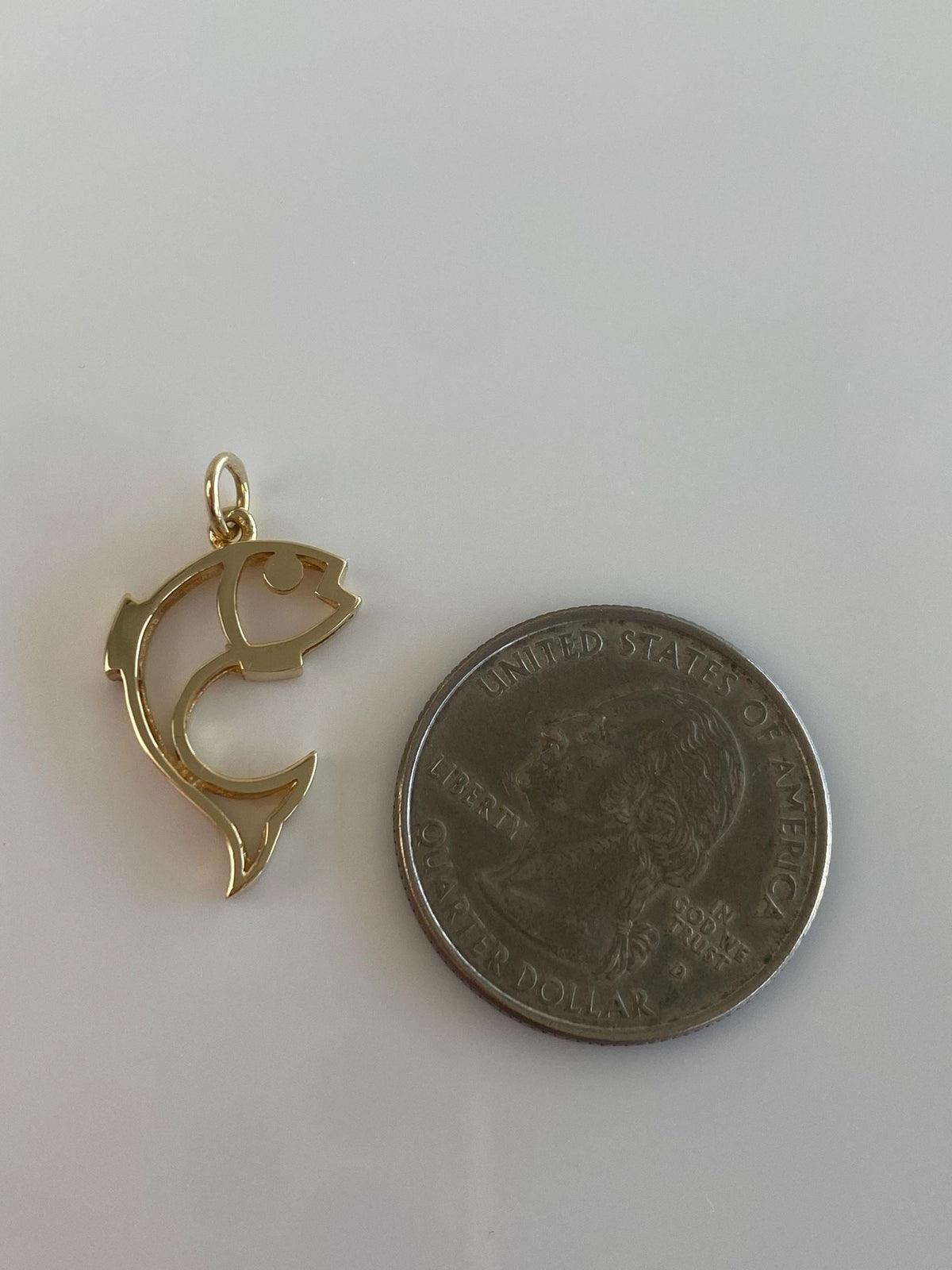 Vintage Solid 14k Yellow Gold Open Work Fish Charm