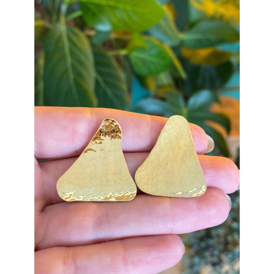 Solid 18k Yellow Gold Hammered Texture Triangle Stud Earrings