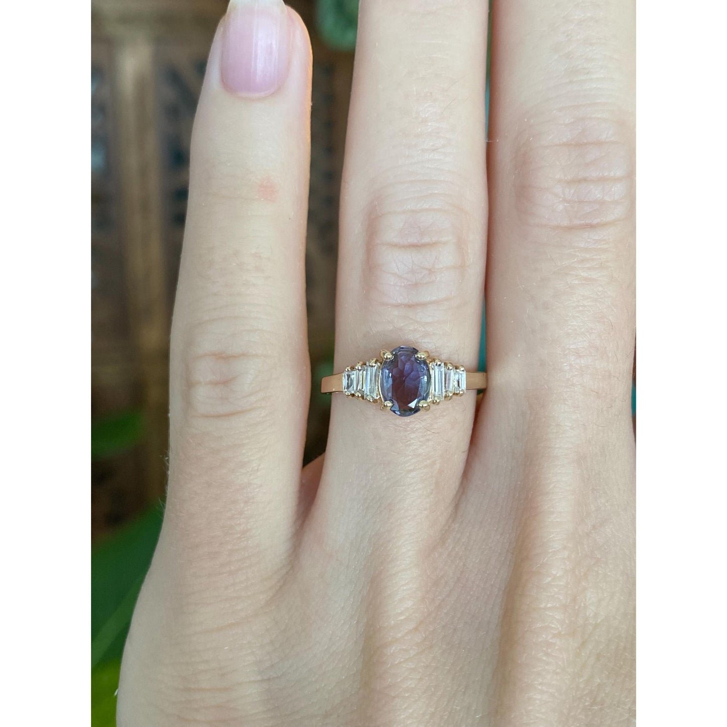 Solid 10k Yellow Gold Tanzanite Cubic Zirconia Ring - Size 5.75