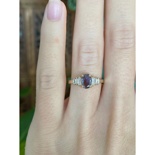 Solid 10k Yellow Gold Tanzanite Cubic Zirconia Ring - Size 5.75