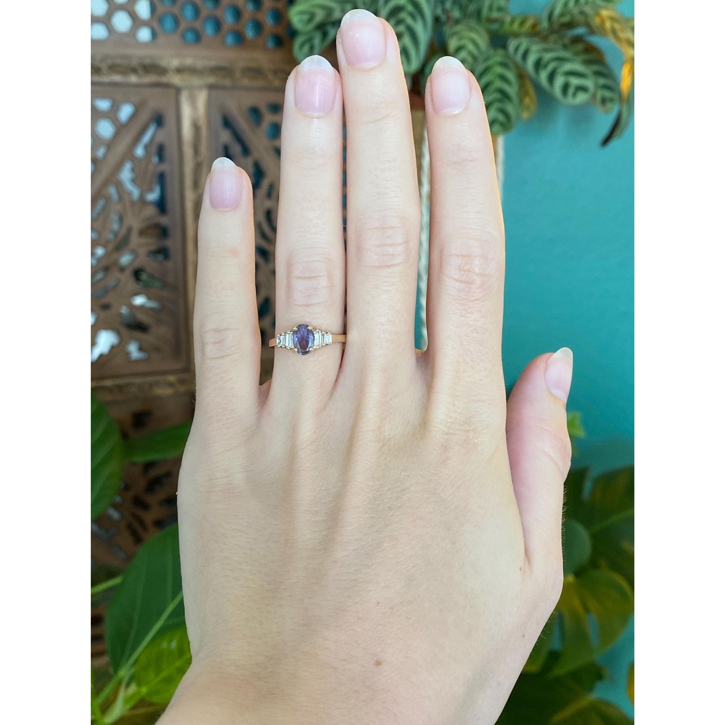 Solid 10k Yellow Gold Tanzanite Cubic Zirconia Ring - Size 5.75