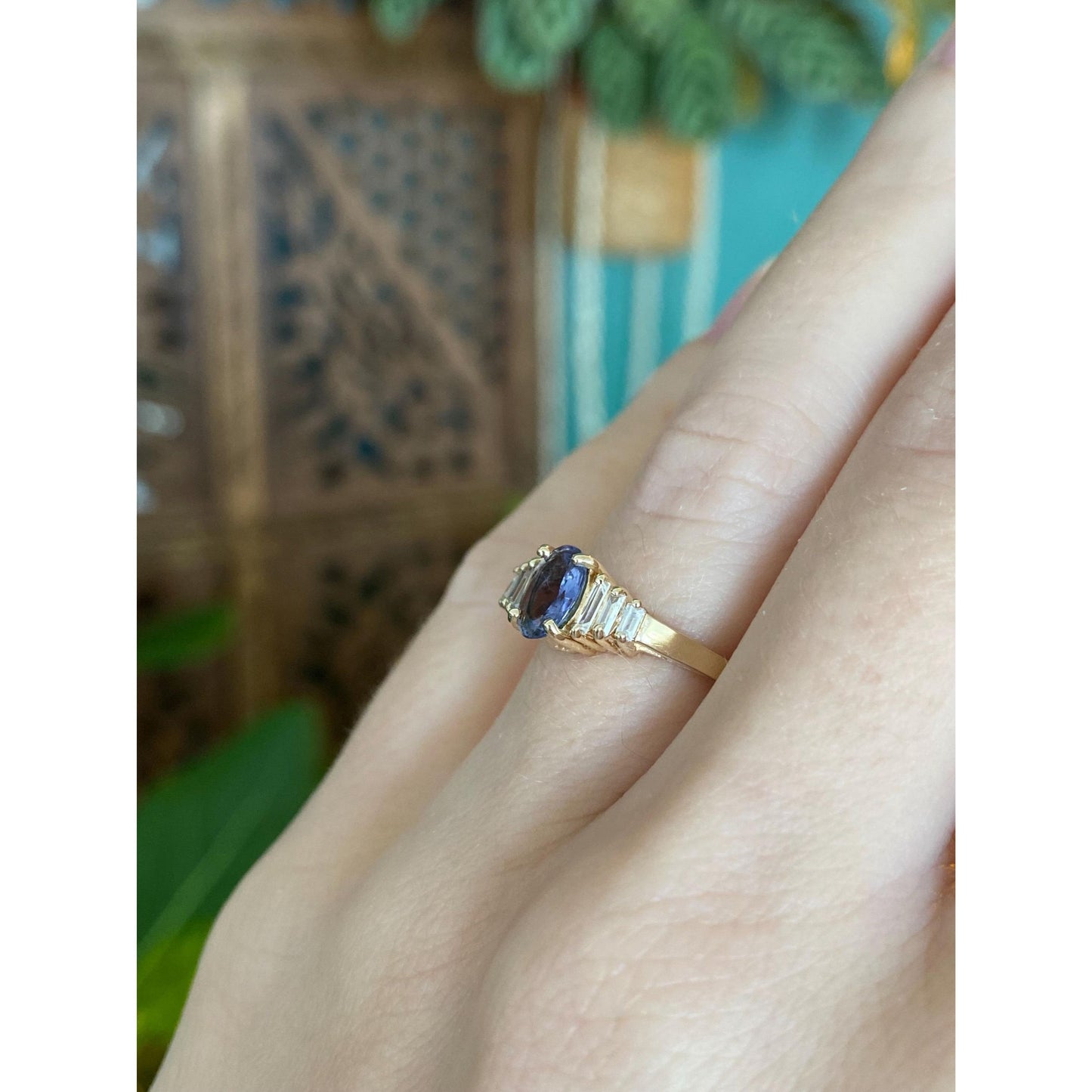 Solid 10k Yellow Gold Tanzanite Cubic Zirconia Ring - Size 5.75