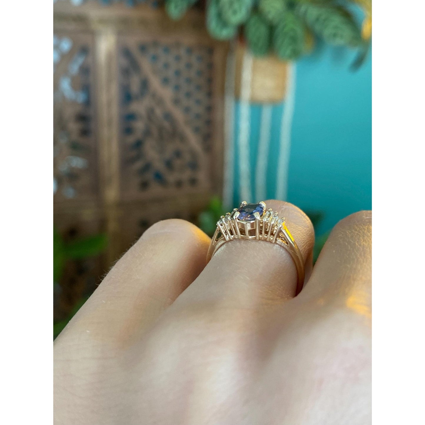 Solid 10k Yellow Gold Tanzanite Cubic Zirconia Ring - Size 5.75