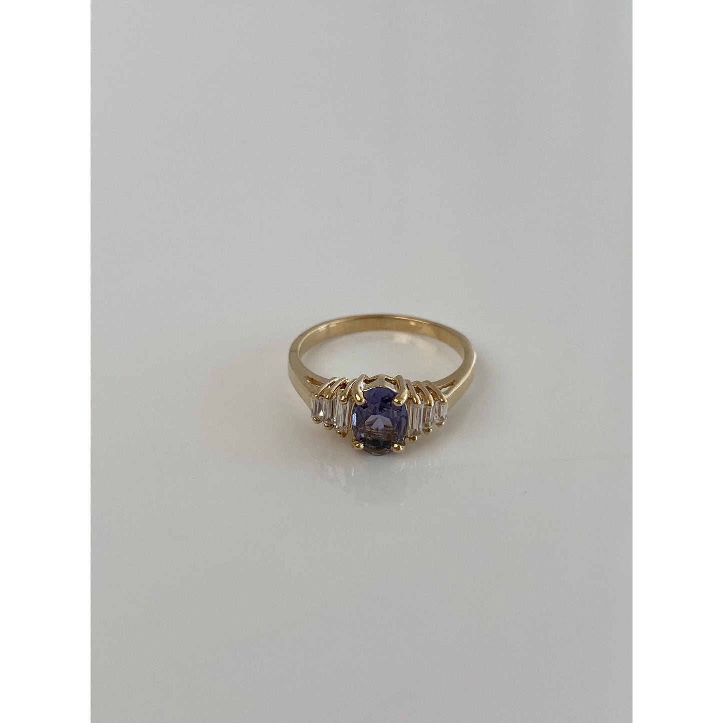 Solid 10k Yellow Gold Tanzanite Cubic Zirconia Ring - Size 5.75