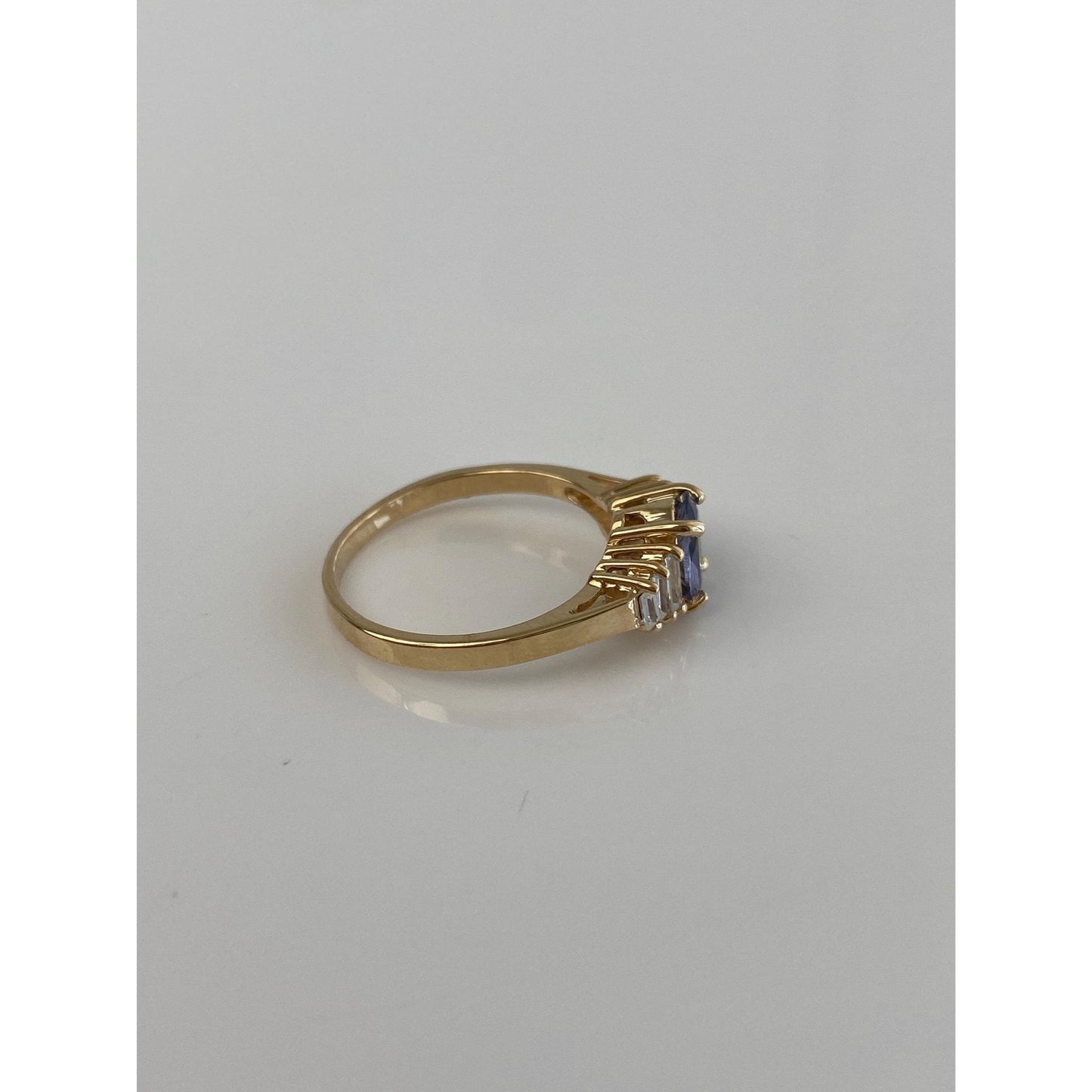 Solid 10k Yellow Gold Tanzanite Cubic Zirconia Ring - Size 5.75