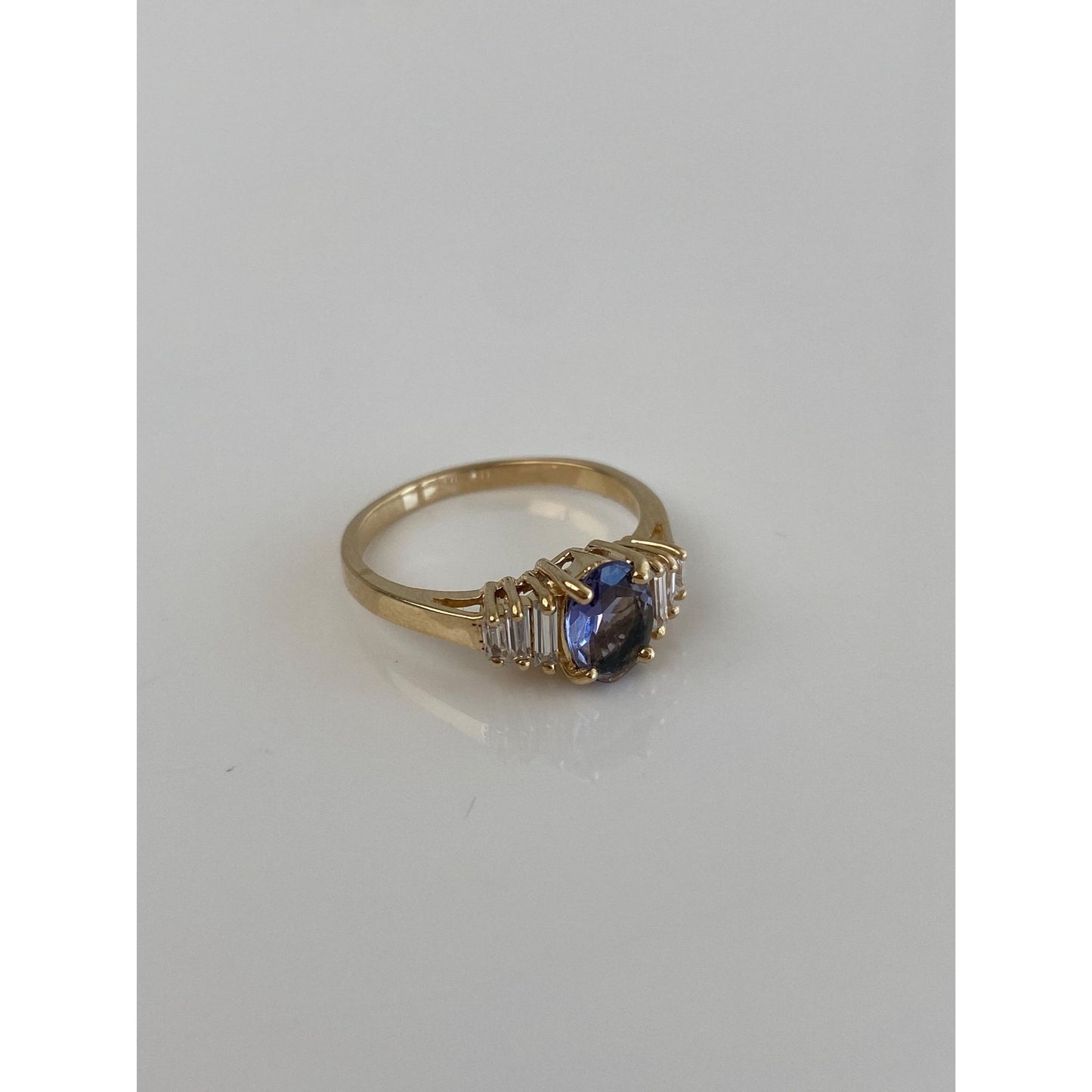 Solid 10k Yellow Gold Tanzanite Cubic Zirconia Ring - Size 5.75