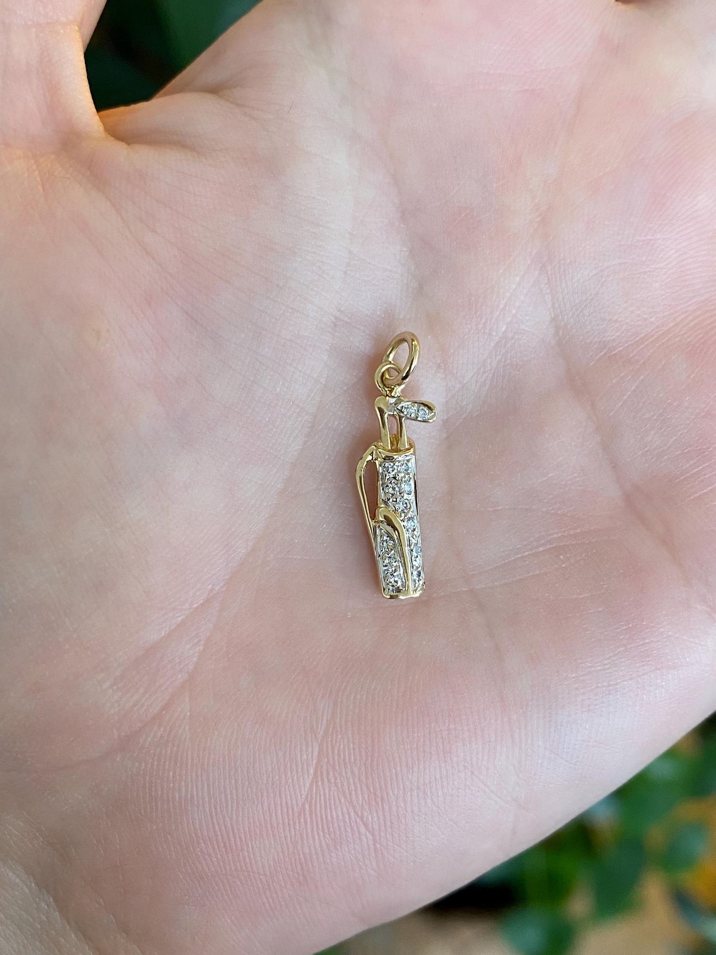 Vintage Solid 14k White & Yellow Gold Diamonds Golf Bag Charm