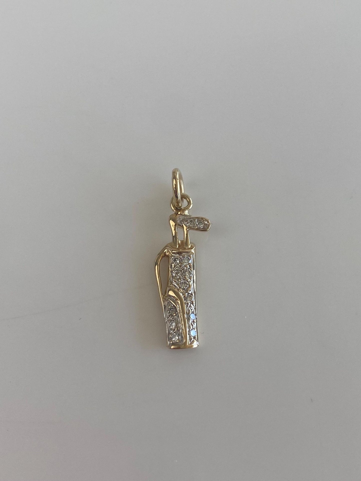 Vintage Solid 14k White & Yellow Gold Diamonds Golf Bag Charm