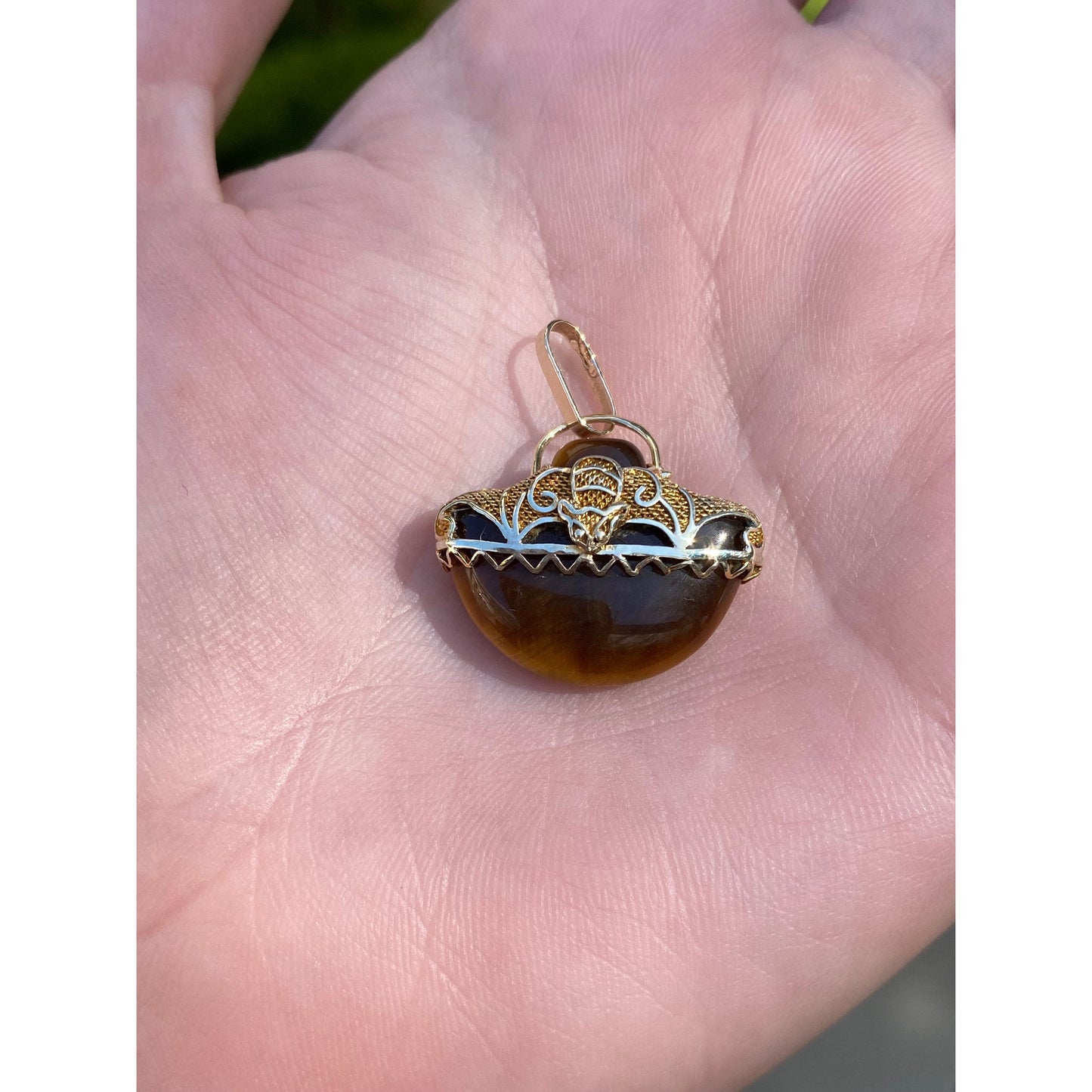 Vintage Solid 14k Yellow Gold Tigers Eye Charm