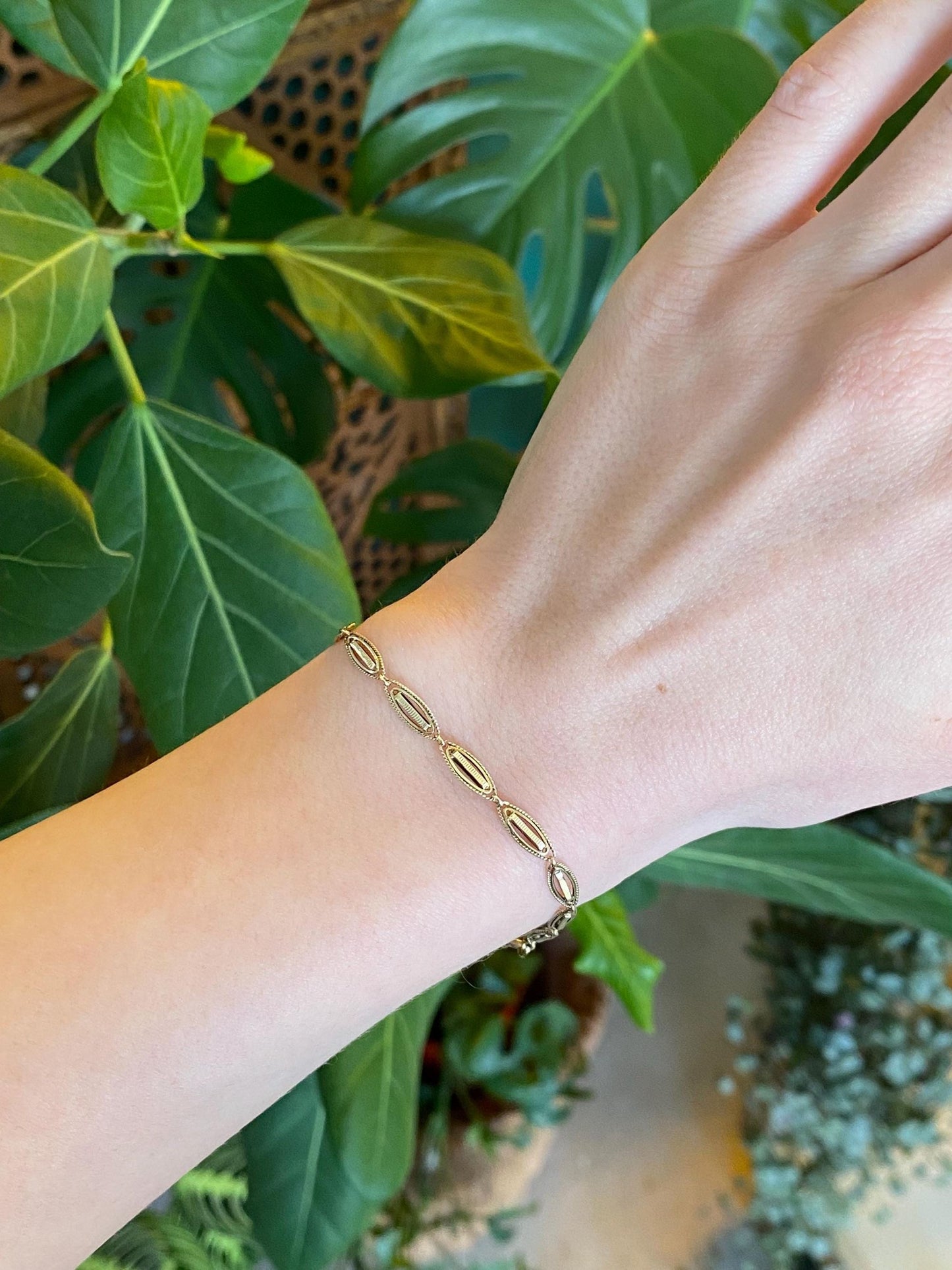 Vintage Solid 14k Yellow Gold Fancy Link Bracelet - 6.75 inches