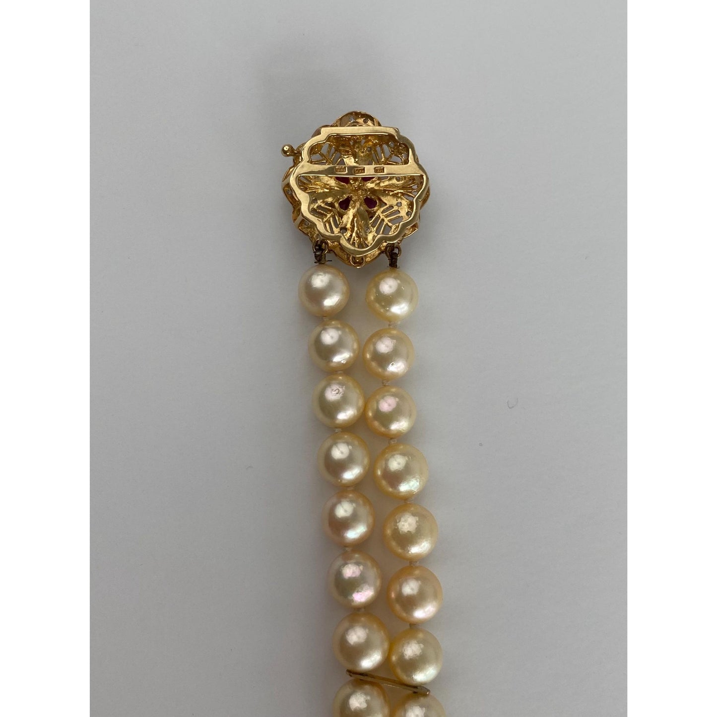 Vintage Solid 14k White & Yellow Gold Diamond Ruby Pearl Bracelet - 7.25 inches