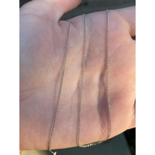 Vintage Solid 14k White Gold Elongated Curb Chain Necklace - 18.75 inches